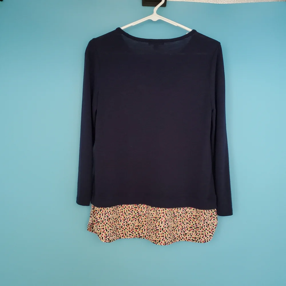 J. Crew Blouse Size Small Navy Blue with Floral Planel